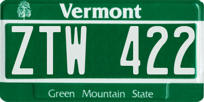 VT license plate ZTW422