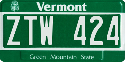 VT license plate ZTW424