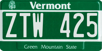 VT license plate ZTW425