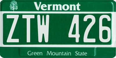 VT license plate ZTW426