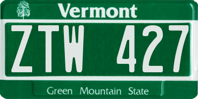 VT license plate ZTW427