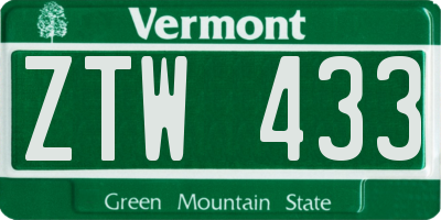 VT license plate ZTW433