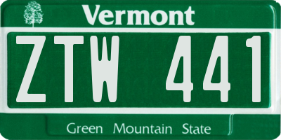 VT license plate ZTW441