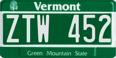 VT license plate ZTW452
