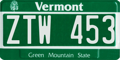 VT license plate ZTW453