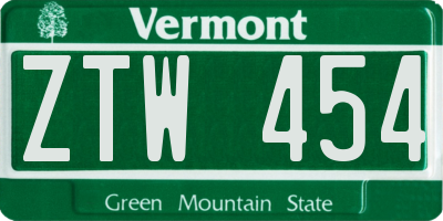 VT license plate ZTW454