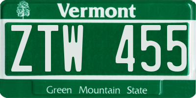 VT license plate ZTW455