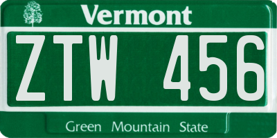 VT license plate ZTW456