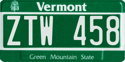 VT license plate ZTW458