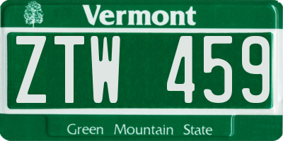 VT license plate ZTW459