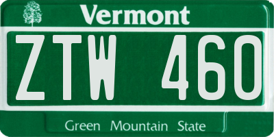 VT license plate ZTW460