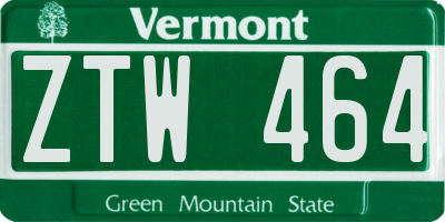 VT license plate ZTW464