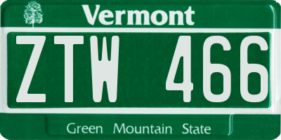 VT license plate ZTW466
