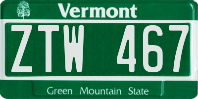 VT license plate ZTW467