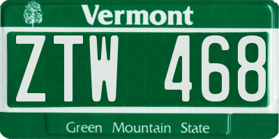 VT license plate ZTW468
