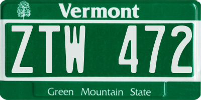VT license plate ZTW472