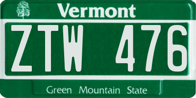 VT license plate ZTW476