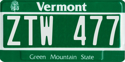 VT license plate ZTW477