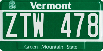 VT license plate ZTW478