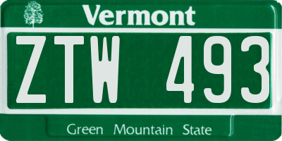 VT license plate ZTW493