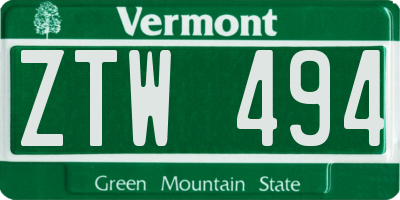 VT license plate ZTW494