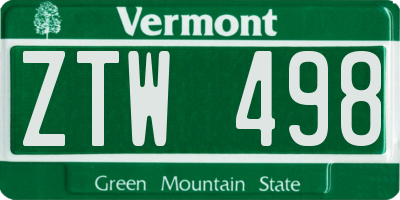 VT license plate ZTW498