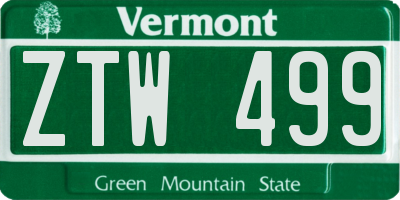 VT license plate ZTW499