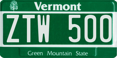 VT license plate ZTW500