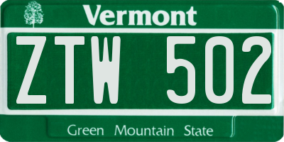 VT license plate ZTW502