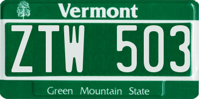 VT license plate ZTW503