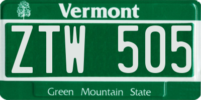 VT license plate ZTW505
