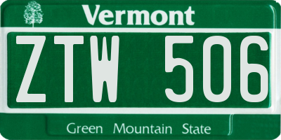VT license plate ZTW506