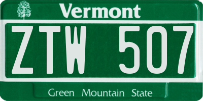VT license plate ZTW507