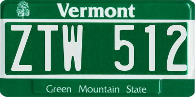 VT license plate ZTW512