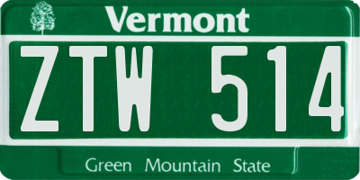 VT license plate ZTW514