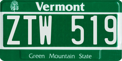 VT license plate ZTW519