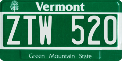 VT license plate ZTW520