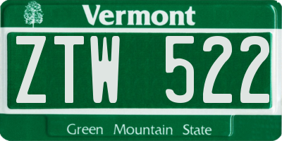 VT license plate ZTW522