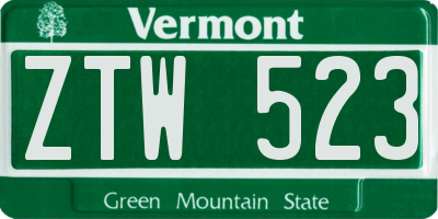 VT license plate ZTW523