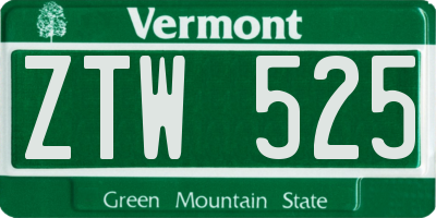 VT license plate ZTW525