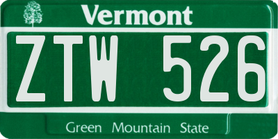 VT license plate ZTW526