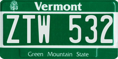 VT license plate ZTW532