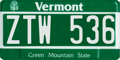 VT license plate ZTW536