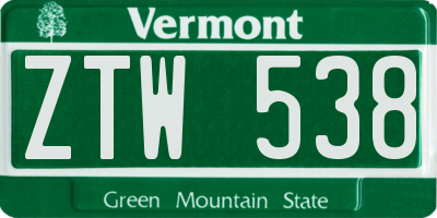 VT license plate ZTW538