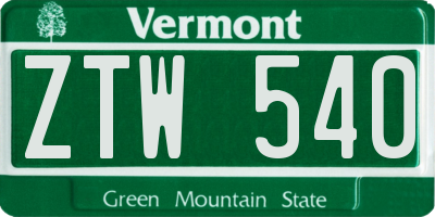 VT license plate ZTW540