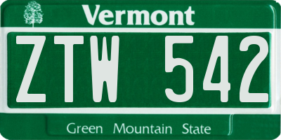 VT license plate ZTW542