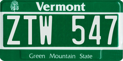 VT license plate ZTW547