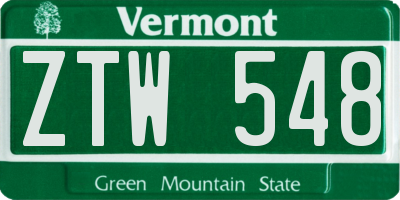 VT license plate ZTW548