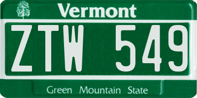 VT license plate ZTW549