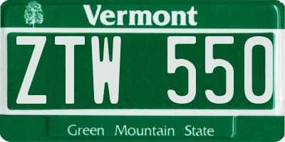 VT license plate ZTW550
